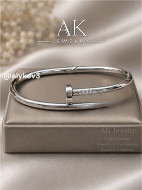 💎Silver NAIL Bracelet, Titanium Stackable Bangle
